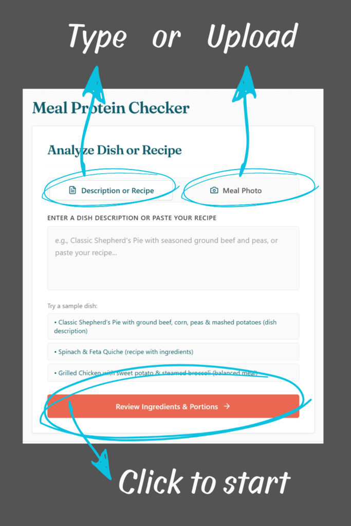 Infographic eith instructions about how to use a meal protein checker